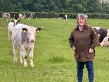 Fiona Bruce with farm animals